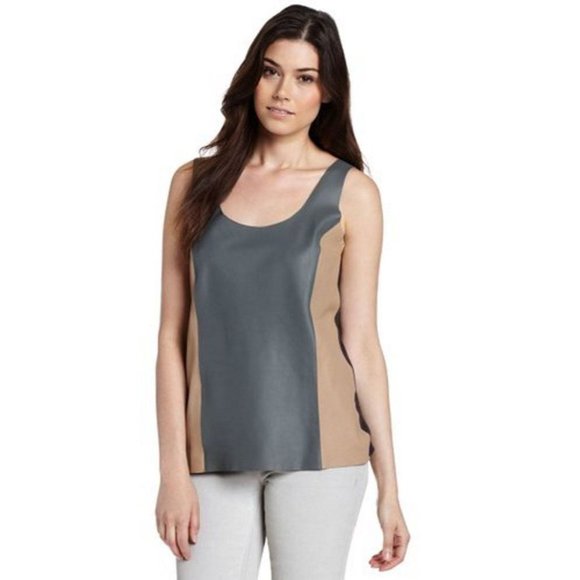 MICHAEL STARS Oxide LEATHER Front TANK Top COLORBLOCK Made in U.S.A $228 Small - Picture 1 of 2
